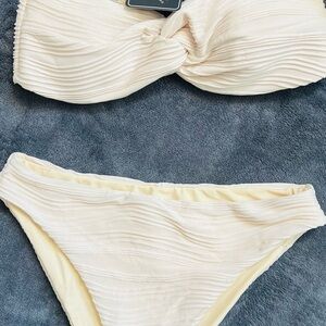 Zaful Cream Ribbed Bikini Set